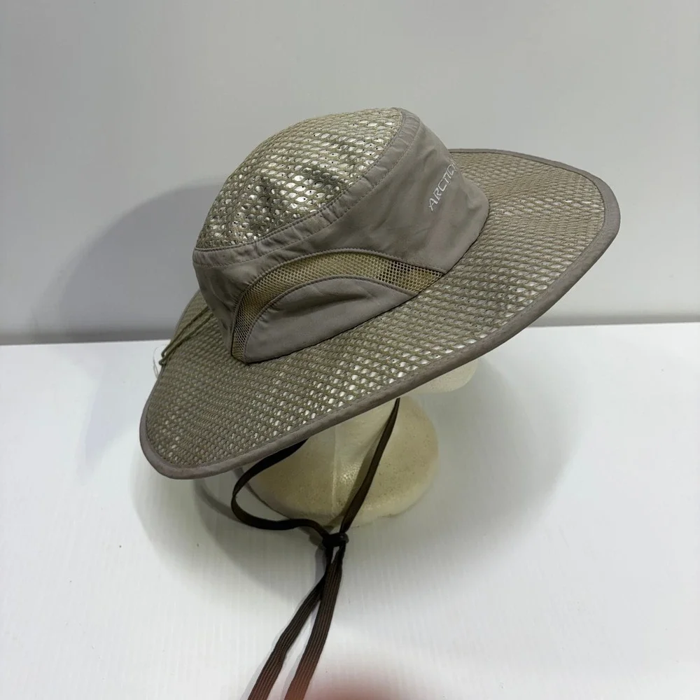 Arctic Air Hat Tan Mesh Evaporative Cooling Sun Wide Brim Adjustable Strap